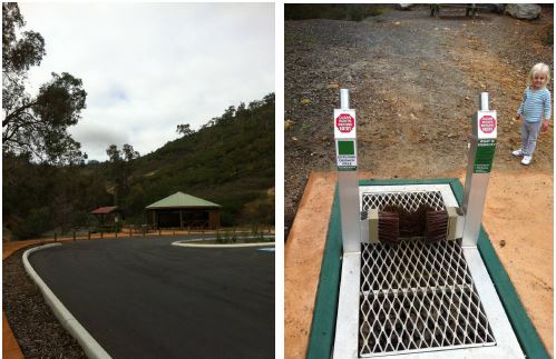 Carpark and information bay. Don't forget to clean your shoes before starting your w