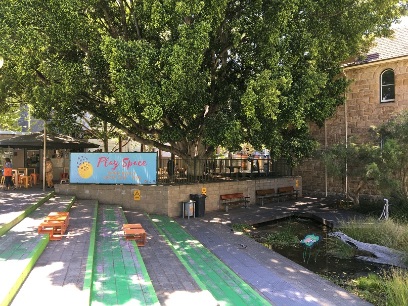 Fully fenced playground alongside the Polly Coffee Bar in the heart of the Perth Cultural Centre