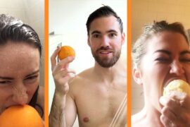 eating an orange in the shower