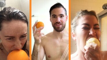 eating an orange in the shower