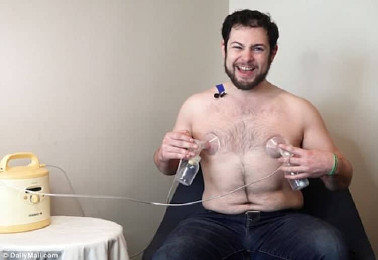 man using breast pump