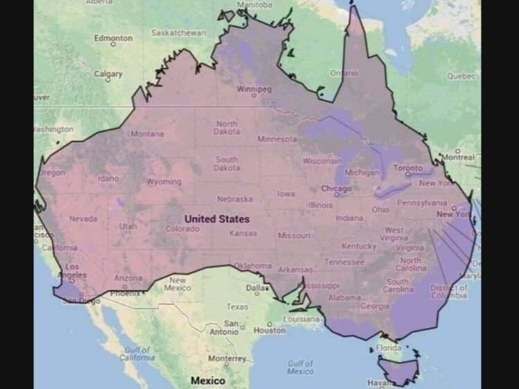 australia size to america