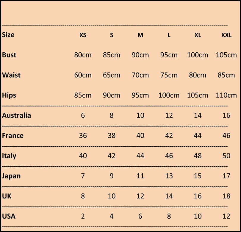 australian size chart to uk