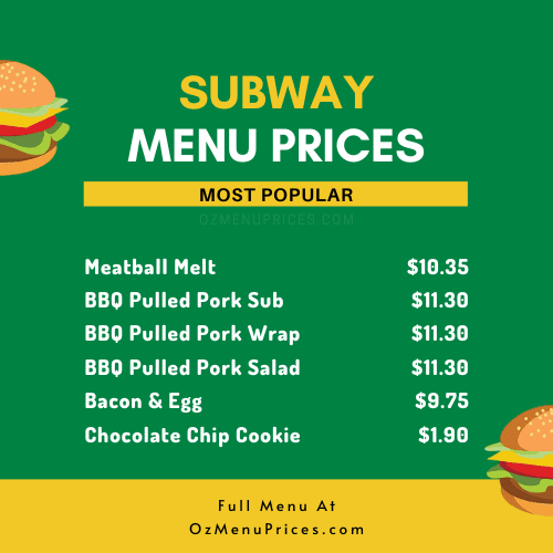 australian subway menu