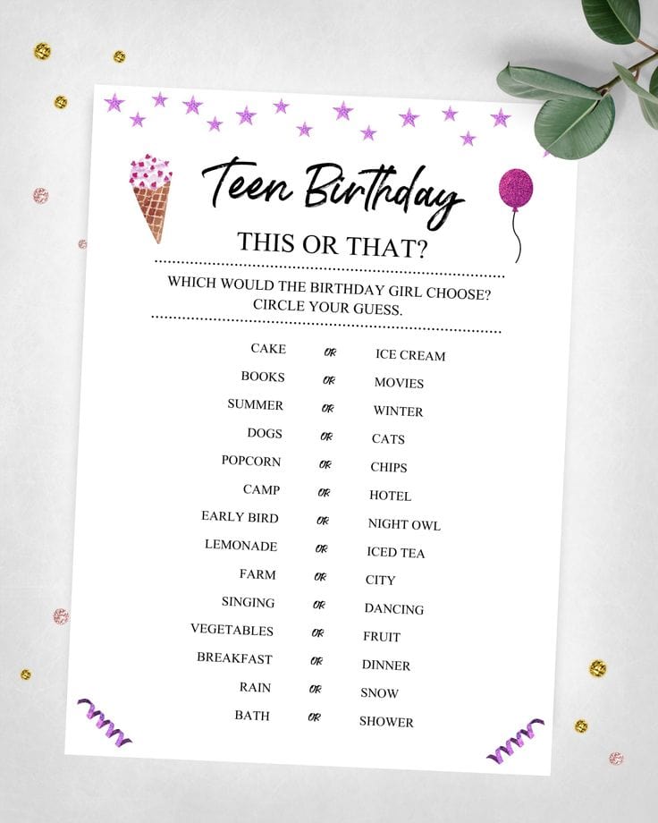 birthday party activities for teens