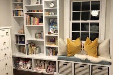 bookshelf with bench seat