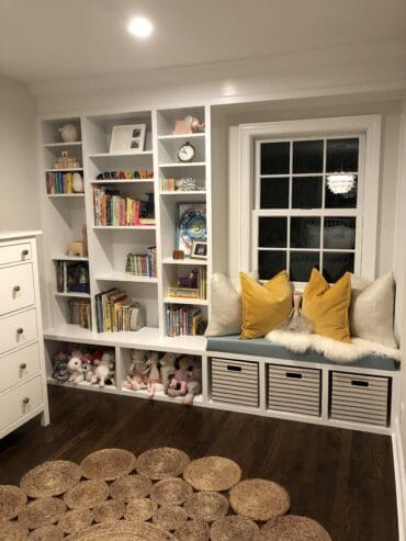 bookshelf with bench seat