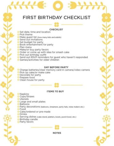 checklist for birthday party 1st