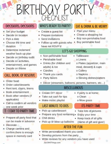 checklist for first birthday party