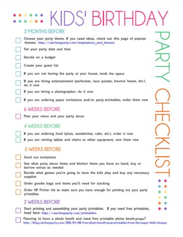 childrens party checklist