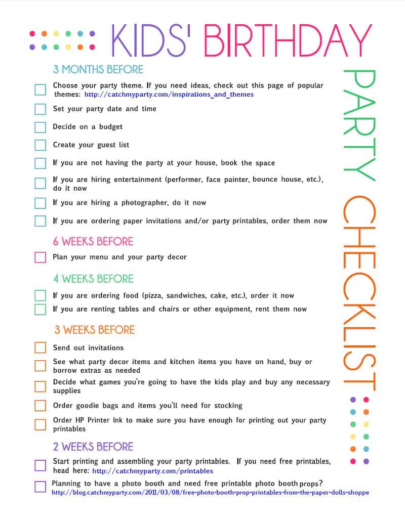 childrens party checklist