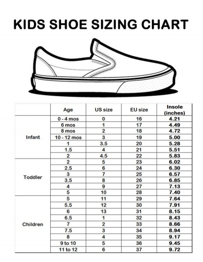 Girls sandals size discount chart