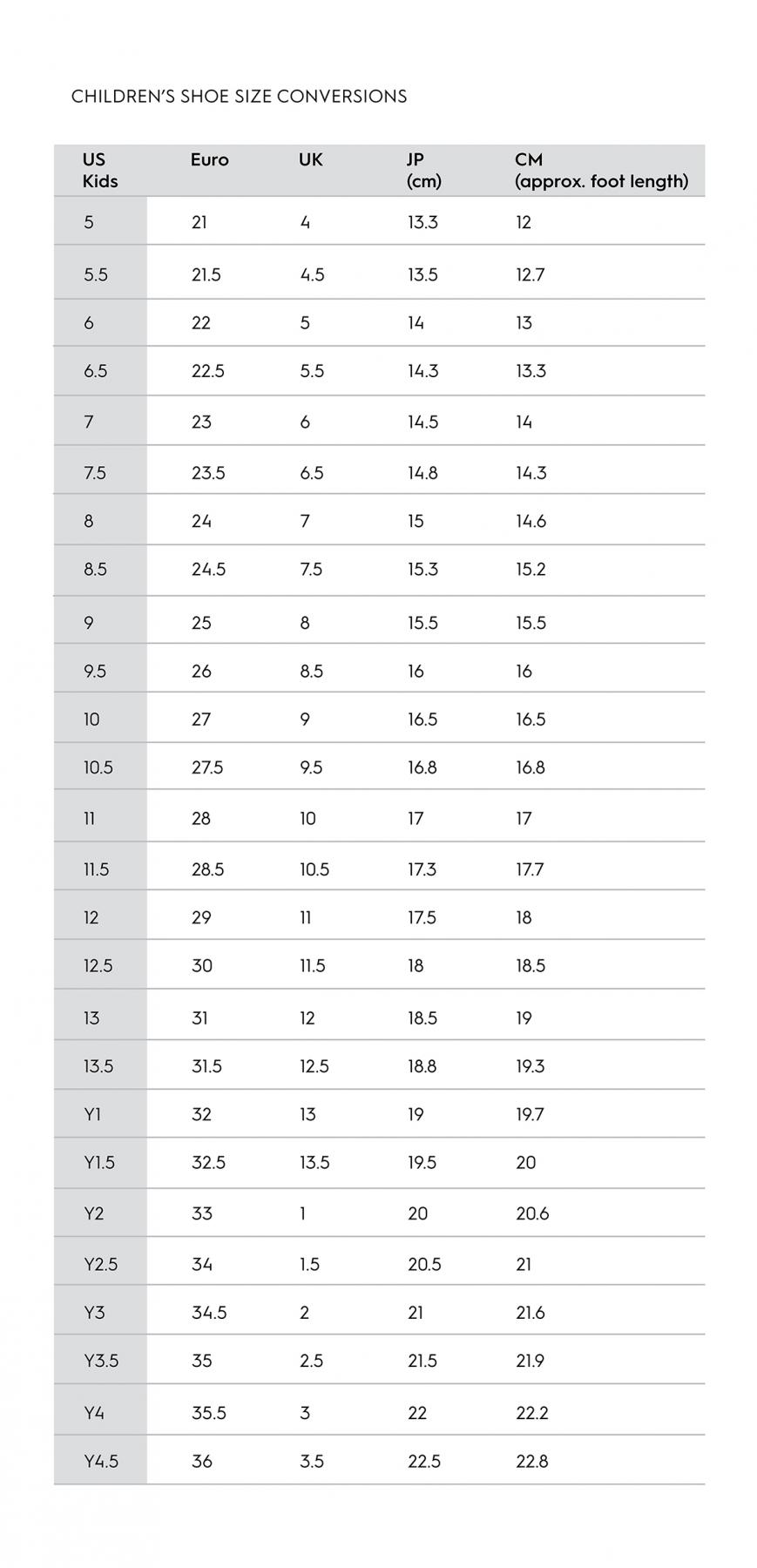 Us kids shoe size to aus sale