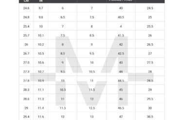 foot size conversion australia