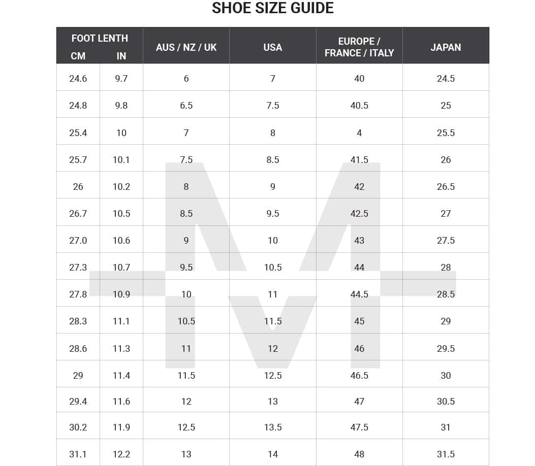 foot size conversion australia