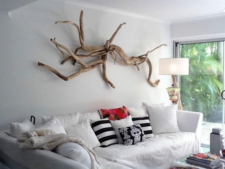 hanging driftwood on wall