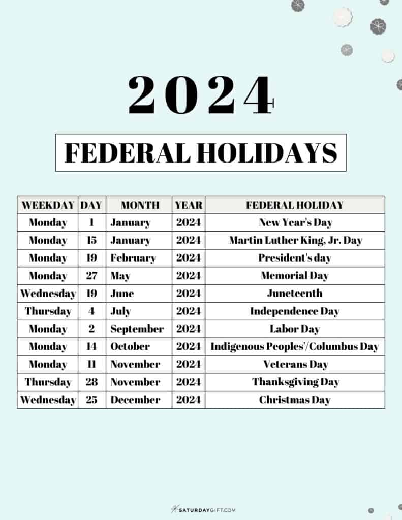 public holidays 2024