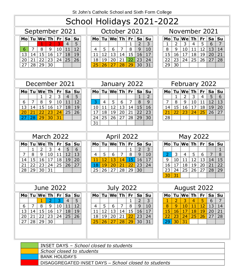 schools holidays 2022