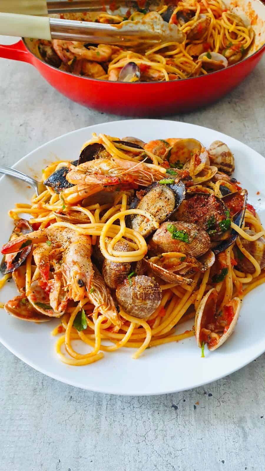 seafood with marinara sauce