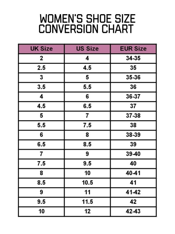Size Conversion Chart for Shoes