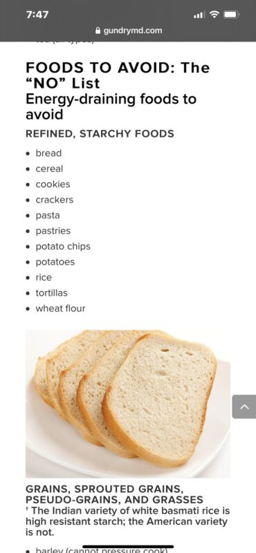 starch foods to avoid