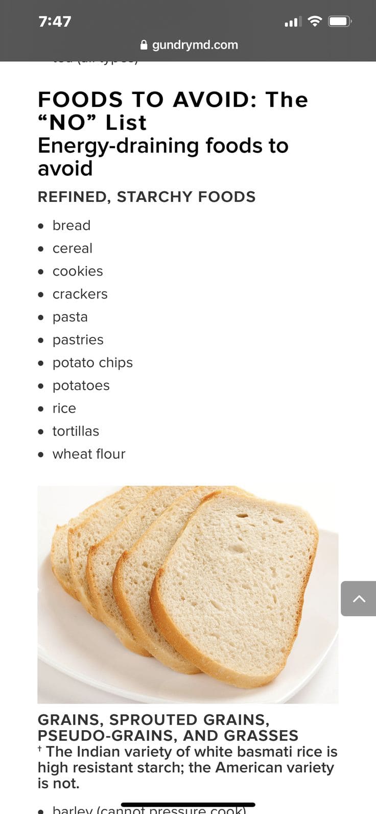 starch foods to avoid