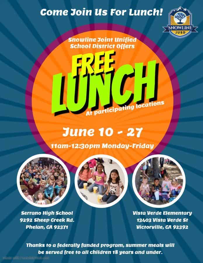 Free eating place for kids in Victorville California