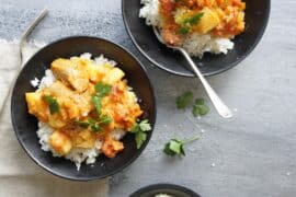 curried sausages with coconut cream