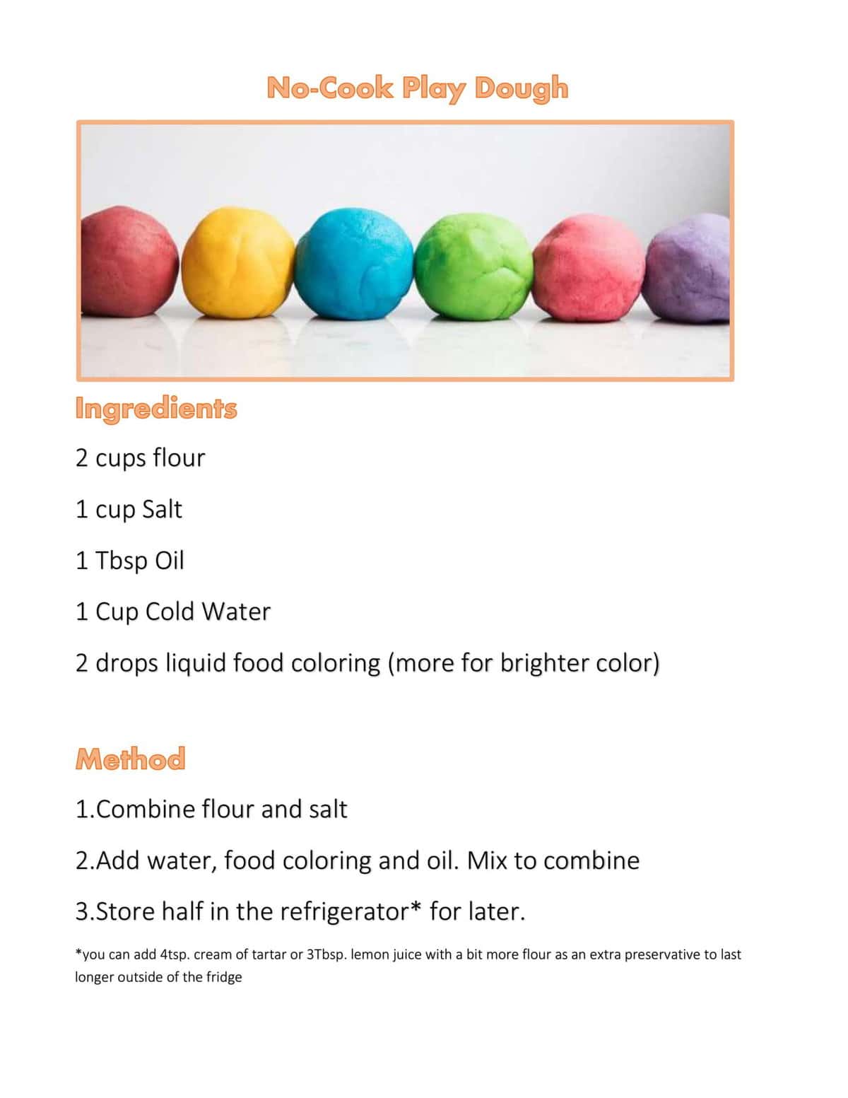 play dough non cook recipe